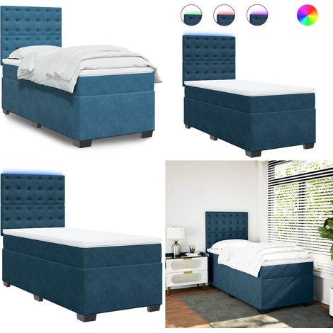 Boxspringbett mit Matratze Blau 90x200 cm Samt - Boxspringbett - Samtbett - Doppelbett - Blau - LED Beleuchtung - Home & Living (1/5)