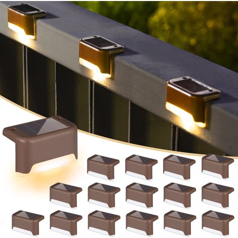Lampes solaires de terrasse d'extérieur, lot de 16, éclairage de marche étanche, blanc chaud Lampes LED solaires pour escaliers, marches, clôtures, jardin, terrasse et allées (1/5)