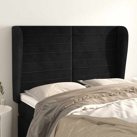 Tête de lit avec oreilles en velours noir, hauteur réglable, 147 x 23 x 118/128 cm - PANGIVO (1/5)