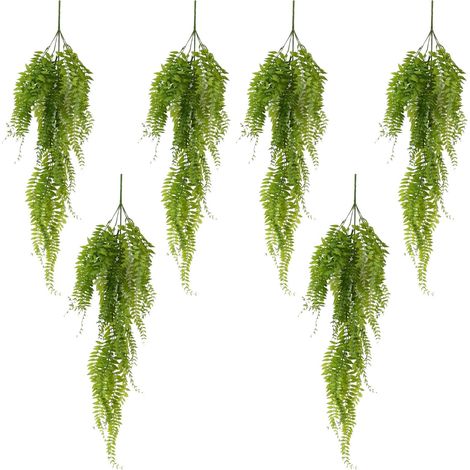 Pack of 6 x 100cm Artificial Trailing Green Botanik Hanging Fern Plant with Wired Top Stems - Premium Quality (1/5)