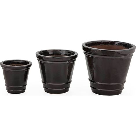 Set de 3 pots de fleurs en grès noir - noir (1/3)