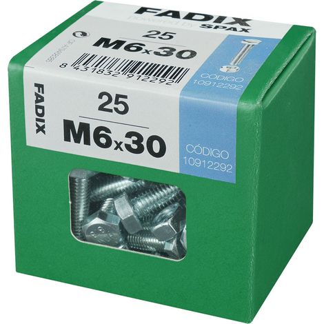 CAJA L 25 unid. TORNILLO METRICA CAB HEX+TUERCA CINC M 6x30mm FADIX (1/2)