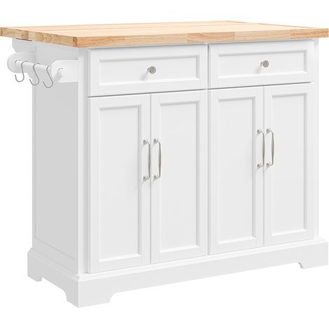 SoBuy Mesa auxiliar de cocina con ruedas, isla central con superficie de trabajo extensible, carrito móvil para cocina o comedor, mueble de cocina con almacenamiento blanco 115x46/71x92 cm FKW71-II-WN