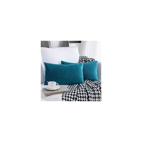 Set di 2 federe decorative in velluto BRAVIX, federe quadrate con motivo a tinta unita, moderne federe per la casa, il soggiorno, il divano, la camera da letto, 30x50 cm, turchese.