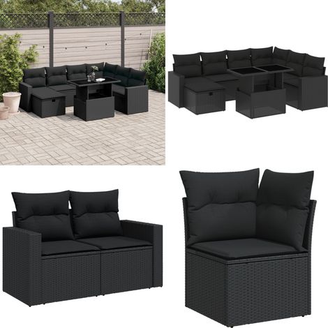 8-tlg. Garten-Sofagarnitur mit Kissen Schwarz Poly Rattan - Gartenmöbel Set - Esszimmerset Outdoor - Lounge Möbel - Rattan Gartenmöbel - Wetterfest - Home & Living (1/5)
