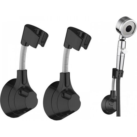 Support mural pour pommeau de douche – Sans perçage, capacité de charge de 5 kg, noir, pour douchettes à main, lot de 2. (1/5)