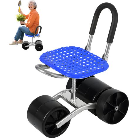 FIANAO – Gartensitz mit Rädern – rollbarer Gartenschubwagen, 360 Grad drehbarer Sitz, höhenverstellbar und faltbar, Stahlrohr und PP, bis 150kg Traglast, 47 × 31 × 60 cm, Blau (1/5)
