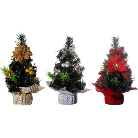 3-teiliges künstliches Weihnachtsbaum-Set, 30 cm Mini-Weihnachtsbaum, Tischweihnachtsbaum, kleiner Weihnachtsbaum mit Schmuck, Weihnachtsdekoration für Tisch und Party