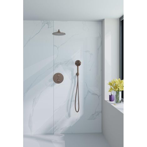 FugaFlow Eccelente Acces Ensemble de douche de tête encastré - rond - thermostatique - bras mural - douche de tête 25cm - douchette ronde - Cuivre
