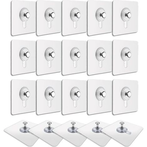 Lot de 20 crochets adhésifs transparents Fixation sans percer pour tableaux et cadres Capacité 2kg Installation facile sur surfaces lisses (1/4)