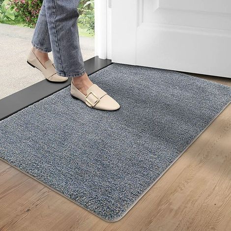Rutschfeste Eingangsmatte 50 x 80 cm – Saugfähiges, maschinenwaschbares Material – Strapazierfähig für den Innen- und Außenbereich – Grau/Blau (1/5)