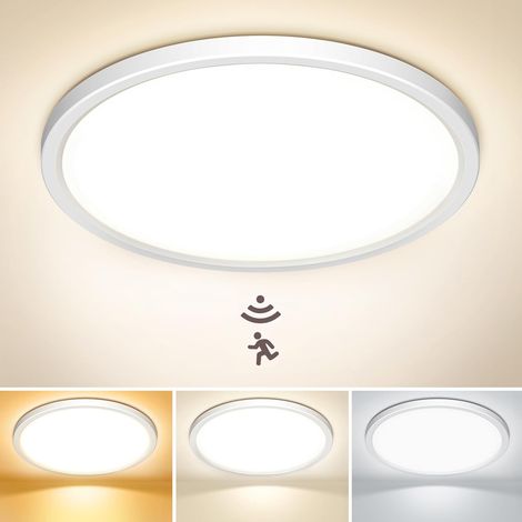Ø22CM Plafonnier avec Détecteur de Mouvement IP44 18W 1800LM 3000K/4000K/6500K LED Moderne Lampe Etanche Rond équipé d’un Détecteur de Radar pour Couloir, Escalier et Garage (1/5)