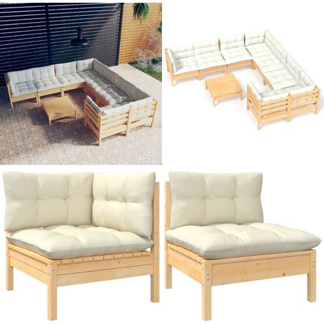 9-tlg. Garten-Lounge-Set mit Creme Kissen Kiefernholz - Garten Lounge Set - Kiefernholz Möbel - Outdoor Möbel - Loungemöbel - Gartengeräte - Home & Living (1/5)