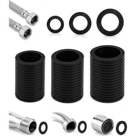 Joints d'étanchéité en silicone Lot de 24 3 Tailles (1/2", 3/4", 1") Noir Anti-fuite, Résistant à la Chaleur pour Robinet, Douche, Plomberie (1/5)