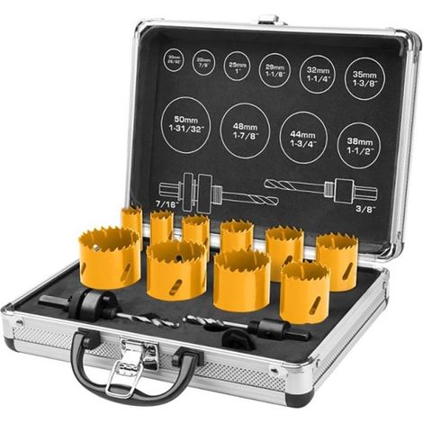 Ingco AKH0121 Set Seghe a tazza 12 pezzi 20-50mm frese per metallo acciaio alluminio e Punte (1/3)