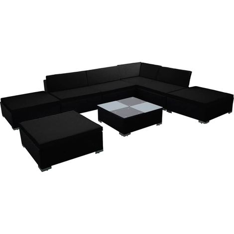 Set Mobili da Giardino con Cuscini 8 pz in Polyrattan Nero vidaXL (1/5)