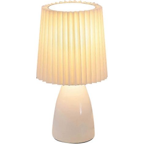 Lampe de table de chevet rétro plissée USB, lampe de bureau mignonne blanche --- (1/5)