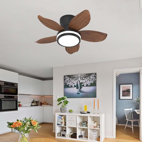 Ventilateur de plafond moderne de 65 cm avec éclairage ,5 feuilles,LED à intensité variable, 6 vitesses, minuterie-Vinage de bois foncé (1/5)
