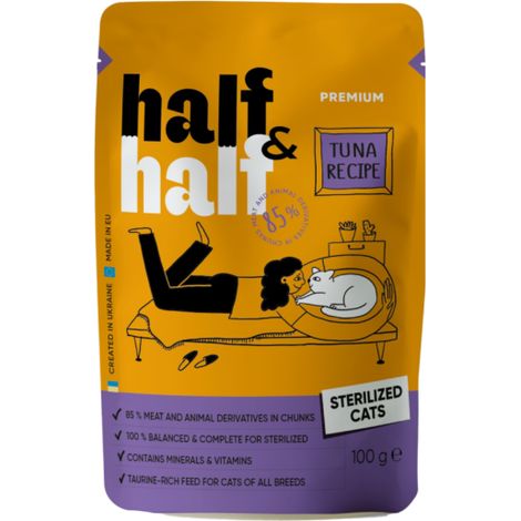Alimento umido per gatti Half&half Premium al tonno sterilizzato, 100 g (1/5)