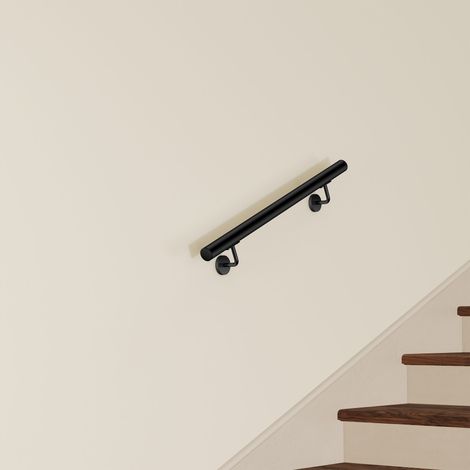 Main Courante Murale pour Escalier en Inox 304 noir - Rampe Escalier 80 cm avec Supports Fixation et Embouts Inclus - Usage Intérieur & Extérieur