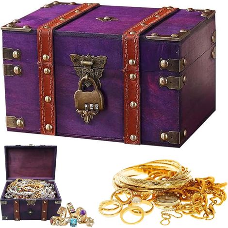 Coffre au trésor vintage avec cadenas à combinaison : 21,7 x 15 x 13 cm Coffre au trésor vintage en bois, boîte à trésor avec cadenas à combinaison pour les chasses au trésor, le rangement (1/5)