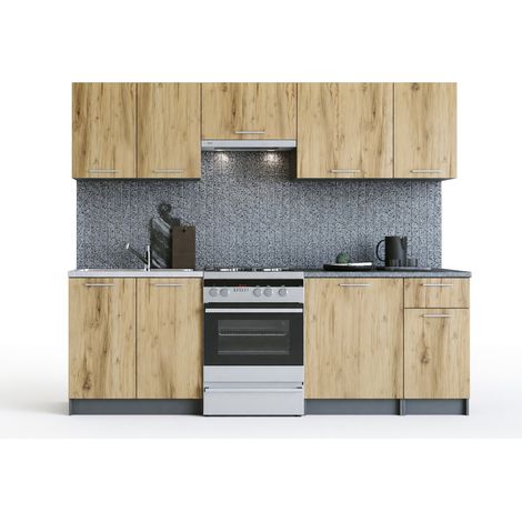 Conjunto de cocina Houston 856, Roble wotan + Antracita, 240x60cm, Encimera, Aglomerado laminado (1/4)