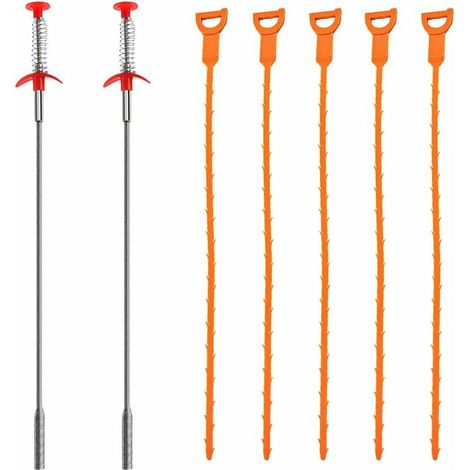 [NON UTILIZZATO] pezzi di serpente per scarichi, strumenti per la pulizia dei capelli da 20 pollici/60 cm, 2 in acciaio inossidabile e 5 in plastica