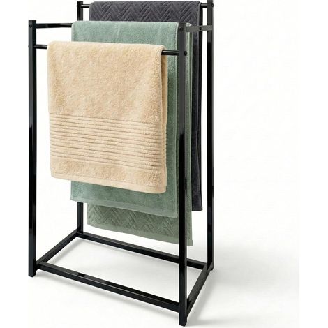 Porte-Serviettes sur Pied Noir 3 Barres, 45x24x84 cm (1/5)