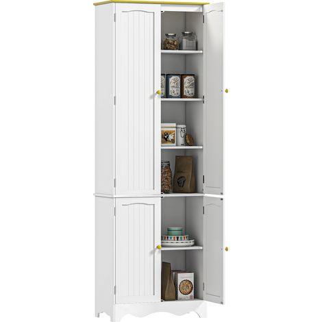 Freestanding 4-Door Kitchen Cupboard, Storage Cabinet Organizer with 4 Shelves, 183cm, White (1/5)