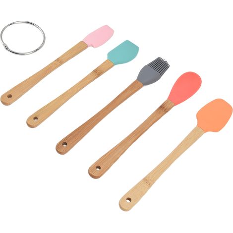 Set mit 5 Backutensilien, kleinen Spateln und einem mehrfarbigen Silikonpinsel, hitzebeständig für die Küche (1/5)