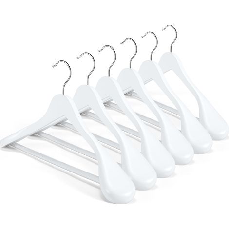 Lot de 6 cintres bois massif femme, épaules larges, barre antidérapante pantalon, finition lisse, pivotant (1/5)