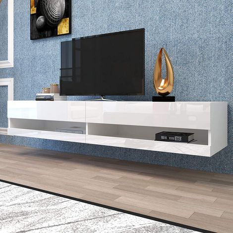 ELVMI TV-Lowboard hängend mit 2 Türen und LED, App-Steuerung, für Wohnzimmer, aus MDF, 140 × 40 × 30.5 cm, Weiß (1/5)