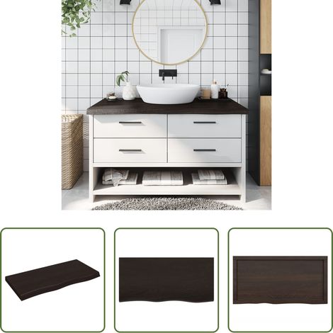 vidaXL Plan de travail en bois - Comptoir de salle de bain marron foncé bois massif traité (1/5)