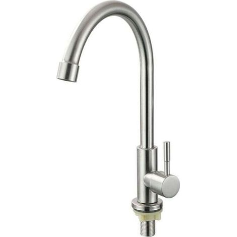 Robinet Cuisine - Eau Froide - Pivotant 360 Degres - Levier Unique - Acier Inoxydable 304 - Pour Evier - 1 Piece (1/4)