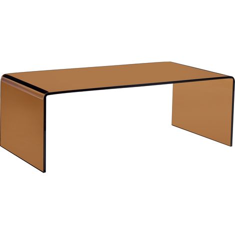 Mesa de centro de cristal templado marrón curvado, mesa de té transparente (1/4)