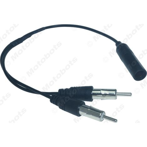 Universal car audio CD player/radio antenna extension cable with one female to two male plugs, two-way adapter. (1/4)