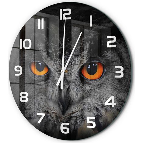 Horloge Murale Ronde Salon Cuisine Bureau Verre Trempé Sans Tic-Tac Moderne Hibou fi 60 cm (1/5)