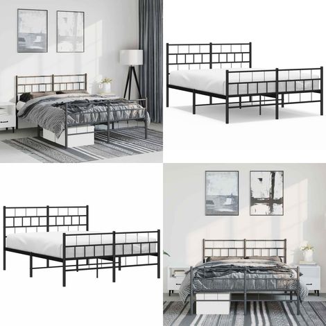 Cadre de lit métal sans matelas avec pied de lit noir 150x200cm - Cadre de lit métal - Lit sans matelas (1/5)