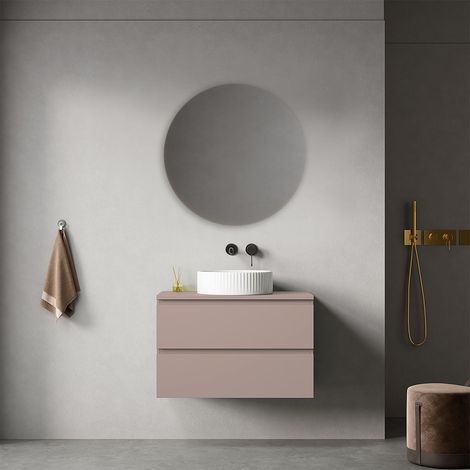 Mobile bagno sospeso 80 cm Rosa Retrò per Lavabo d'appoggio Specchio Tondo - Fiji Paint Top (1/4)