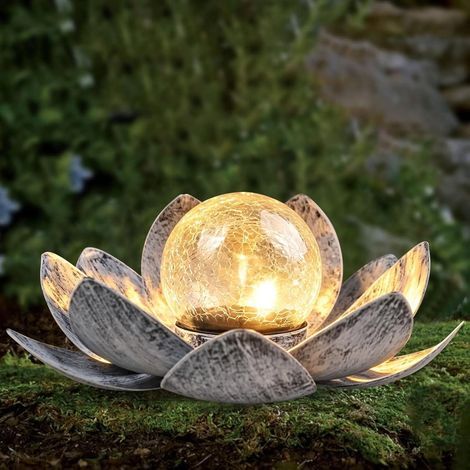 Boule de verre solaire lotus pour jardin,Lampe Solaire en Fleur, Lumiere Solaire Exterieur, Lumière Fleur en Verre Globe Craquelé À LED Étanche pour Jardin, Patio, Cour, Paysage, Trottoir (1/5)