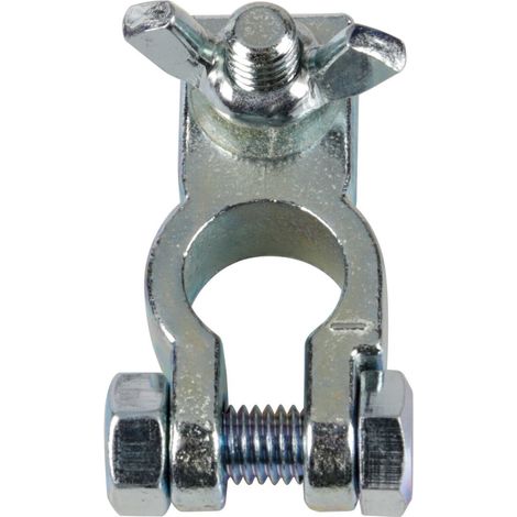 Morsetto batteria zincato fissaggio cavo a capocorda con dado ad aletta - Polo negativo - Foro capocorda Ø 8 mm (1/2)