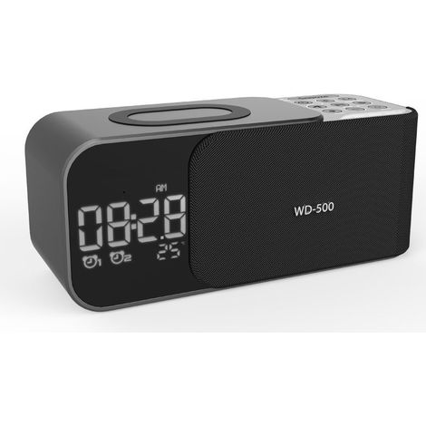 Chargeur sans fil 3 en 1, haut-parleur Bluetooth, radio-réveil double alarme pour chambre, réveil numérique Bluetooth pour chambre, 9 sons apaisants avec bruit blanc, radio FM 12/24 h avec fonction de (1/5)