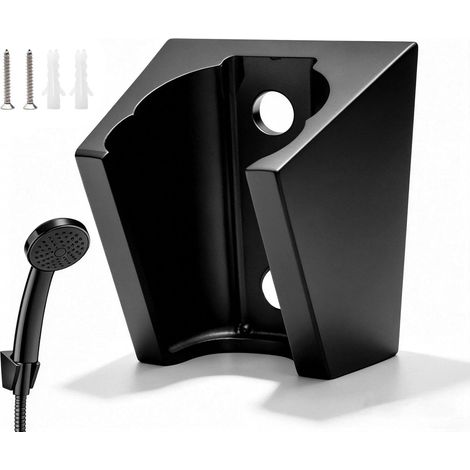 Accroche Pommeau de Douche, 2 Emplacements Fixation Pommeau de Douche, Support Douchette en Acier Inoxydable 304, Noir Porte de Douchette Mural, pour Maison, Hôtel, Salle de Sport (1/5)