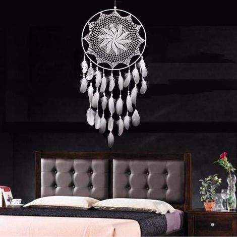 Attrape-rêve Blanc à Plumes Suspendues - TEMPSA - Rond - Décoration d'Intérieur (1/3)