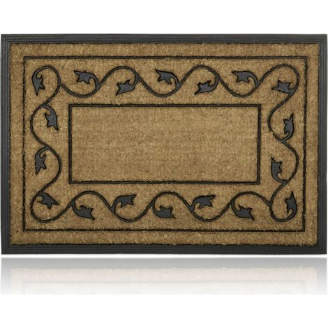 Felpudo grande Relaxdays, coco y PVC antideslizante, diseño decorativo, (An x Fon): 90 x 60 cm, natural (1/5)