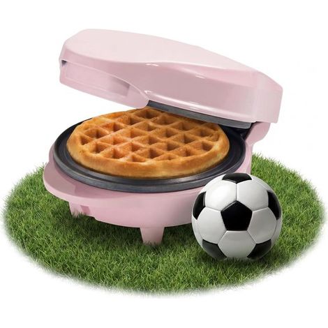 Mini gofrera para preparar gofres clásicos, sartén antiadherente, reuniones familiares, Pascua o Navidad, diseño retro, 550 vatios, color: rosa (1/5)