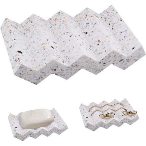 [NON UTILIZZATO] Portasapone in ceramica con scolapiatti, bifacciale, effetto marmo ondulato, elegante, per doccia, cucina, bagno