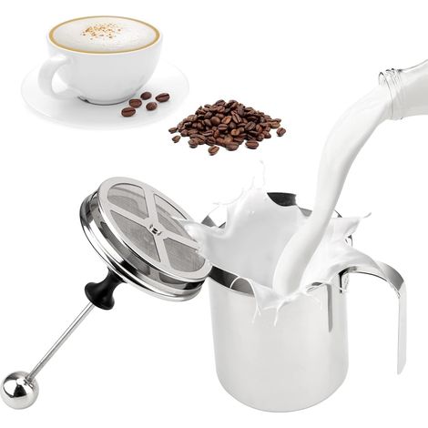 Mousseur à Lait Manuel, 800ml Acier Inoxydable Lait Frother Maille Double Pour Café, Latte, Café Chocolat Chaud Cappuccino, 20X10X9,5CM (1/5)