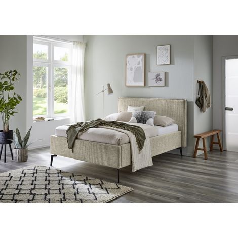 Meise Möbel Polsterbett Riva 140x200 cm Doppelbett Bettgestell Kopfteil mit Keder Webstoff Braun Metallfuß schwarz (1/5)