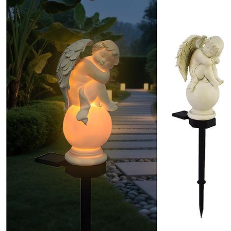 Statue du Jardin des Anges, Lumières Solaires Anges, Statues de Jardin Solaires avec Piquet, Résistante aux Intempéries, pour Patio, Porche, Cour, Balcon, Cimetière, Tombe, Pelouse (1/5)